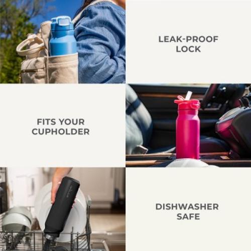 Reduce 32oz Hydrate Pro Vacuum Insulated Stainless Steel Water Bottle Black: Straw  Flip-Top Lid