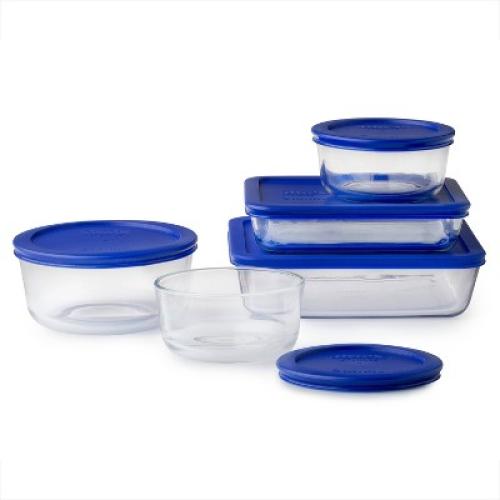 Pyrex 10pc Glass Storage Set: Odor & Stain-Resistant Containers with Lids, Microwave & Freezer Safe, Dishwasher Safe