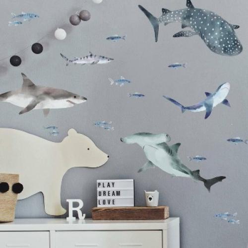 Sharks Peel and Stick Wall Decal - RoomMates: Vinyl Ocean Creatures for Kids' Room, Self-Adhesive Window Decor