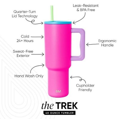 Simple Modern Trek 40oz Stainless Steel 80's Mix Lidded Tumbler Neon Pink ‼️doesn’t come with straw‼️