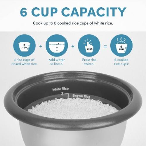 Aroma 6 Cup Rice Cooker with Outer Steam Tray Black