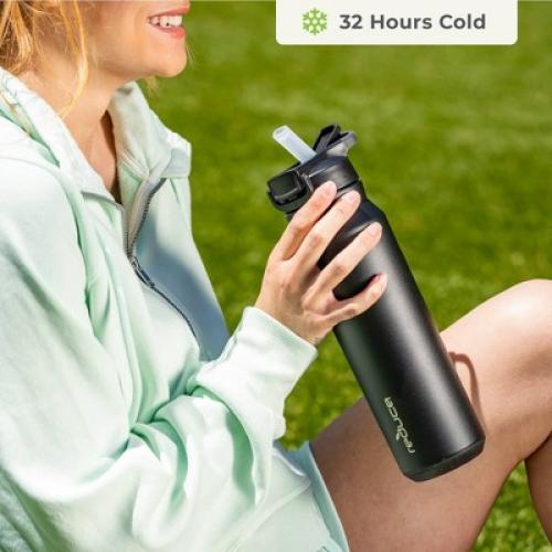 Reduce 32oz Hydrate Pro Vacuum Insulated Stainless Steel Water Bottle Black: Straw  Flip-Top Lid