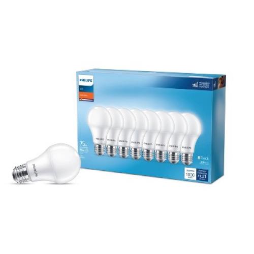 Philips LED 75W Frosted Daylight A19 8-Pack (Non-T20)