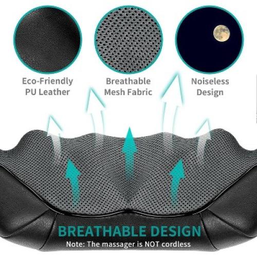 Nekteck Shiatsu Neck & Back Massager - Heat, Deep Kneading - Home, Office, Car -Black