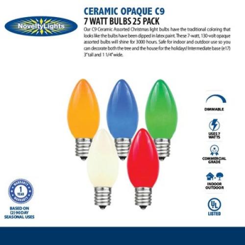 Novelty Lights Ceramic Multicolor C9 Incandescent Traditional Vintage Christmas Replacement Bulbs 25 Pack