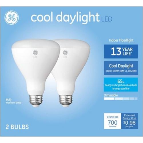 GE 2pk Cool Daylight 65W BR30 LED Light Bulbs
