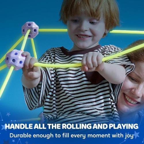 Joyfy Glow Fort Building Kit Indoor Outdoor for Kids, DIY Castles Tunnels with Rods and Balls, Educational Gift for Boys and Girls Aged 3-12