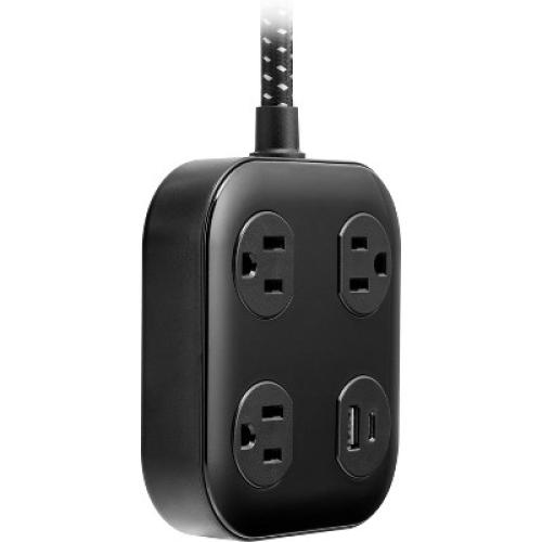 GE 3-Outlet Surge Protector with USB 1 USB-A 1 USB-C 20W Shared 245J 4' Braided Cord Black