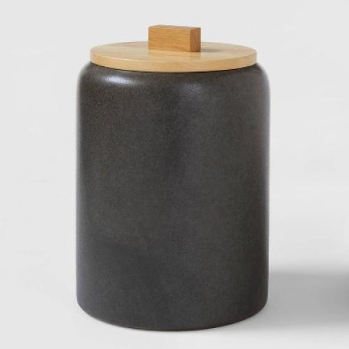 Large Stoneware Tilley Food Storage Canister with Wood Lid Black - Threshold™: Kitchen Canister, Matte Finish MISSING LID