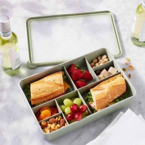 8 Compartment Large Plastic Snack Bento Box Sage Green - Figmint