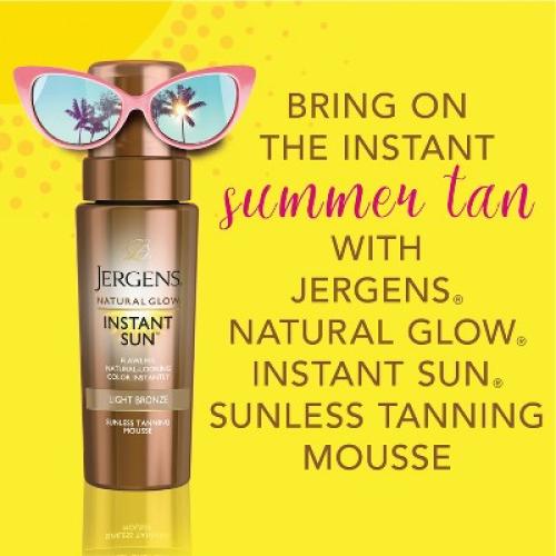 Jergens Natural Glow Instant Sun Sunless Tanning Mousse, Light Bronze Tan, Sunless Tanner Mousse - 6 fl oz