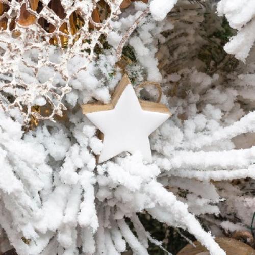 AuldHome Design Enamel Christmas Ornaments 12pk, White; Rustic Farmhouse Wood Tree Decorations, Retro Vintage Style