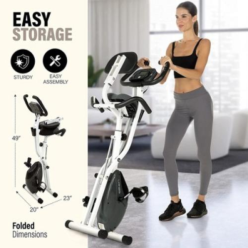 Color Black Lanos Portable 2 In 1 Foldable Exercise Workout 10 Level Adjustable Intensity X Bike Machine for Home with Precision Balanced Flywheel,