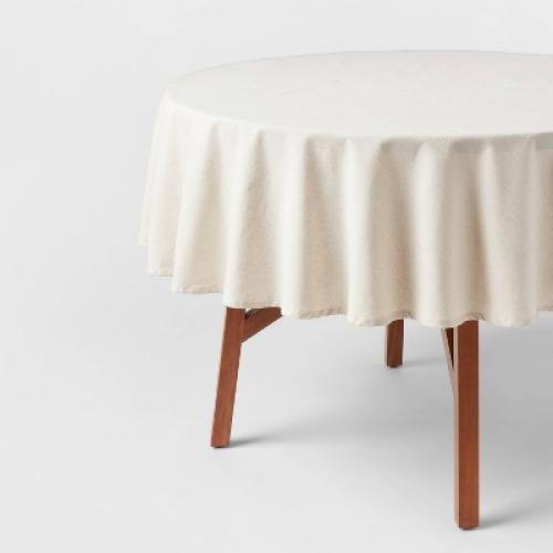 70 Cotton and Linen Blend Round Tablecloth - Threshold™: Traditional Off-White, Machine Washable, OEKO-TEX Certified