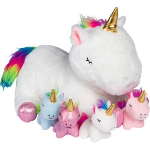 PixieCrush Plush Stuffed Unicorns Mommy Toy with 4 Babies