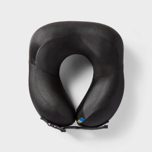 Contoured Memory Foam Neck Pillow - Black: U-Shape Travel Support