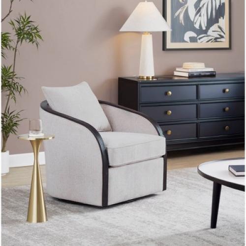 Lumisource Gemma Swivel Accent Chair In Sand Fabric/Espresso Wood