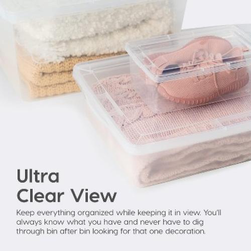 IRIS USA 6 Qt Stackable Plastic Storage Bins with Lids, Clear, 6Pk