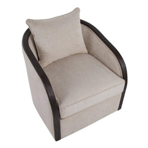 Lumisource Gemma Swivel Accent Chair In Sand Fabric/Espresso Wood