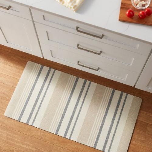 20 x 40 Low Profile Charmed Manor Patterned Polyurethane Kitchen Mat with Foam Rubber Backing Neutral Stripe - Threshold™