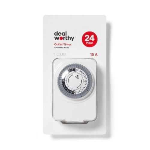 Indoor 2 Polarized Outlet Timer White - Dealworthy™: Light Timer for Indoor Use, 2 Outlets, 13 Amps, 1-Year Warranty