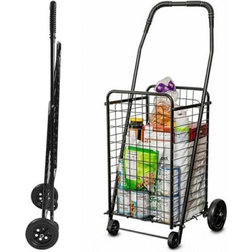 DMI Utility Cart with Wheels, Weighs 7.5 Pounds but holds up to 90 Pounds, Compact and Foldable, Black