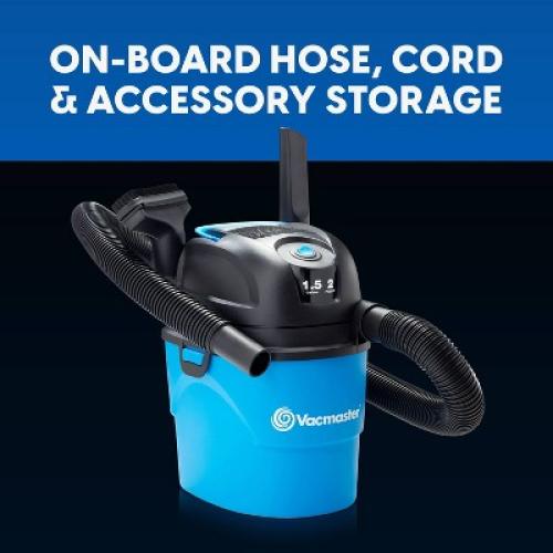 Vacmaster 1.5gal Wet/Dry Vac with Bonus Car Nozzle: Portable Electric Shop Vacuum, Multi-Surface, 600W, Corded