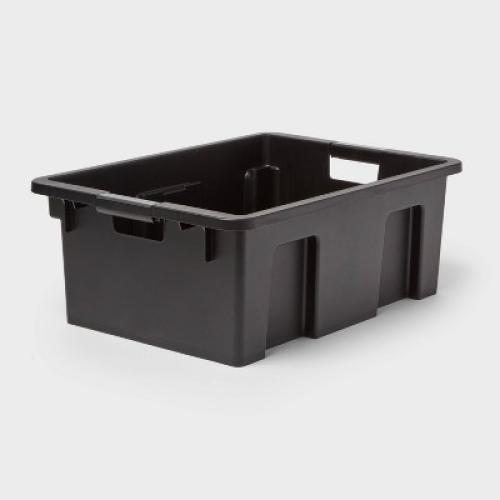 Medium Stackable Storage Bin - Brightroom™: Black Polypropylene Utility, 9.25 Volume, 22.79x15.98x8.39, Universal Storage (set of 4)