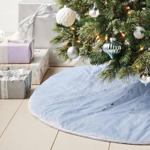 48 Velvet with Embroidered Sequin Starburst Christmas Tree Skirt Blue - Wondershop™