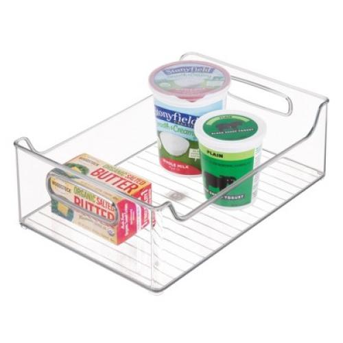 iDESIGN Plastic Fridge and Freezer Storage Organizer Bin with Handle Clear: Kitchen Cabinet Organizer, 12x10x5