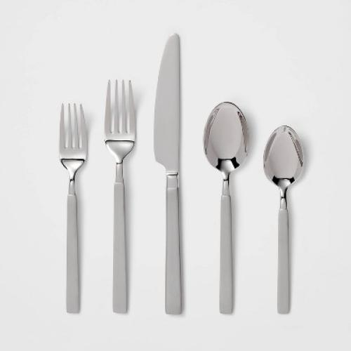 20pc Newfane Flatware Set Silver - Threshold™: Stainless Steel Silverware, Service for 4, Dishwasher-Safe MAY HAVE MISSING PIECES