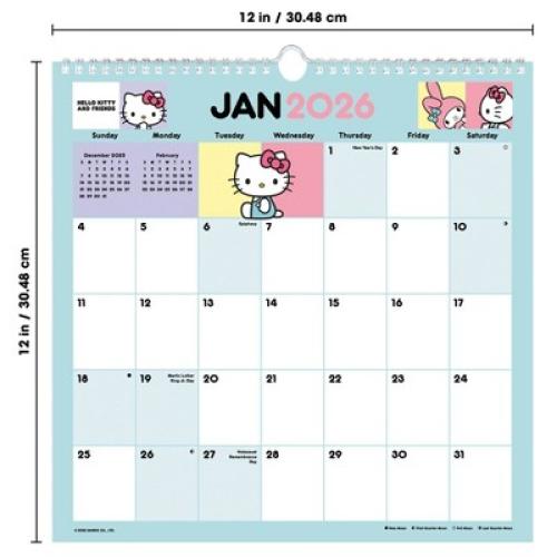 Trends International 2026 Hello Kitty and Friends Spiral 12x12.25 Wall Calendar
