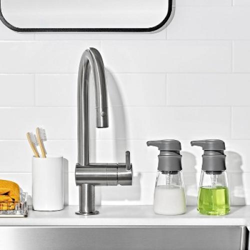 OXO 10oz Soap Dispenser Gray: Kitchen & Bathroom Hand Dish Soap Pump, Plastic, 6.63 Height, 2.88 Width
