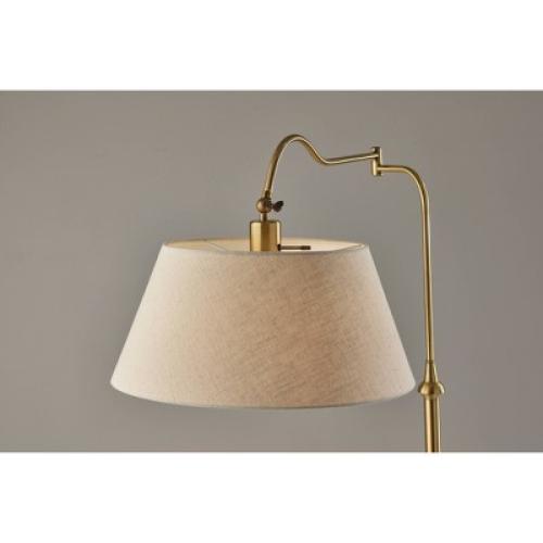 Rodeo Floor Lamp Antique Brass - Adesso: Swing Arm, Adjustable, Mid-Century Modern Design