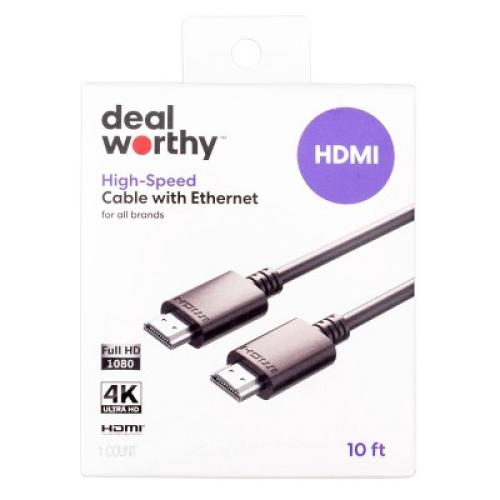 HDMI High Speed Cable with Ethernet 10' Cable - dealworthy™ Black: 10ft Male-to-Male AV Cable
