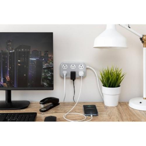 GE 6-Outlet Surge Protector 490J 6' Braided Cord Gray/Cream