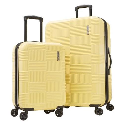 American Tourister NXT Hardside Large Checked Spinner Suitcase - Yellow: 8-Wheel Durable ABS