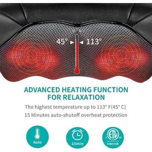 Nekteck Shiatsu Neck & Back Massager - Heat, Deep Kneading - Home, Office, Car -Black