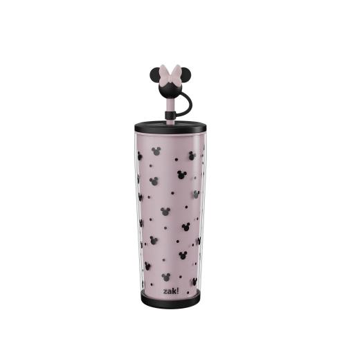 Zak Designs 25oz Minnie Mouse Double-Wall Plastic Straw Tumbler with Topper Black