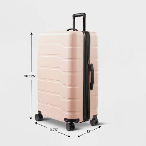 Hardside Large Checked Suitcase Pink - Open Story™: Water-Resistant, Spinner Wheels