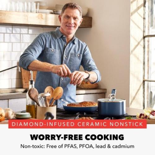 Bobby Flay 8 Ceramic Nonstick Aluminum Fry Pan Oxford Blue: Gas & Electric Compatible, PTFE & PFOA Free