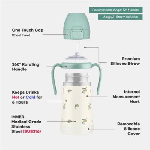 Grosmimi Stainless Steel Straw Cup with Flip Top - 6oz (12 Months ) Air Balloon Blue 6oz
