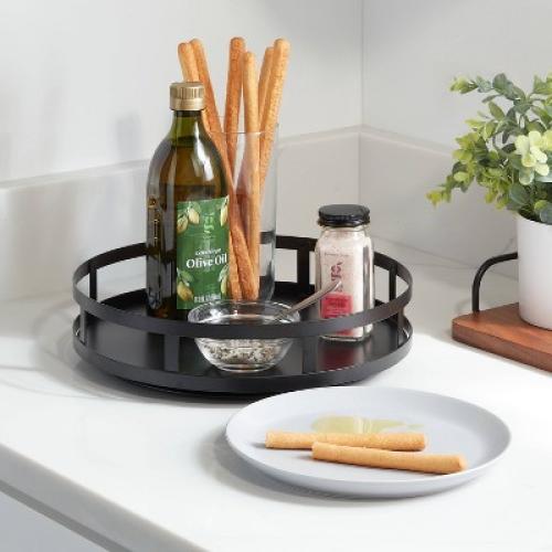 1-Tier Metal Lazy Susan Turntable Black - Brightroom™: Round Steel Serving Tray, Powder-Coated Finish, 11 Diameter
