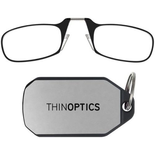 Black and Silver ThinOptics Armless Reading Glasses with Keychain Case -  2.00 - Black/Silver