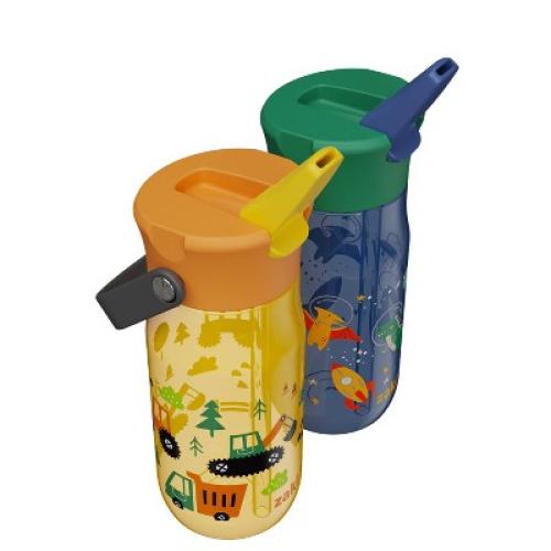 Zak Designs 2pk 18oz Construction/Space DinoHarmony Straw Water Bottle Set Yellow/Gray