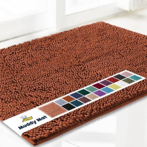 Muddy Mat Highly Absorbent Soft Chenille Door Mat and Pet Rug Non Slip Thick Washable Area and Bath Mat for Indoor & Outdoor-Grey Small 18x28
