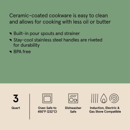 3qt Nonstick Ceramic Coated Aluminum Sauce Pan with Champagne Handle Cream - Figmint™