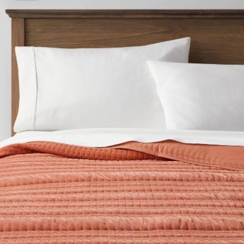 Full/Queen Lofty Velvet Quilt Terracotta/Bronze - Threshold™: OEKO-TEX Certified, Machine Washable, All Ages