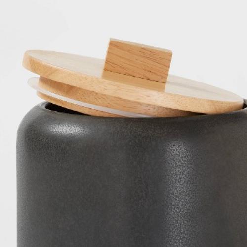 Medium Stoneware Tilley Food Storage Canister with Wood Lid Black - Threshold™