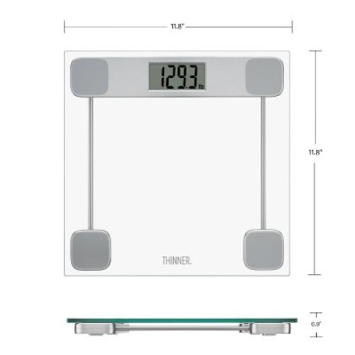 Clear Glass Weight Scale Silver - Thinner: Digital Bathroom Scale with LCD Display, 400 lb Capacity
